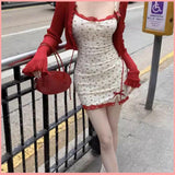 HB5491 Women's bowknot floral suspender dress slim sweet girl hip skirt lace patchwork waist short skirt