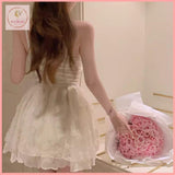 HB5498 Women's lace bow halter neck dress mesh puffy short skirt fairy cake skirt