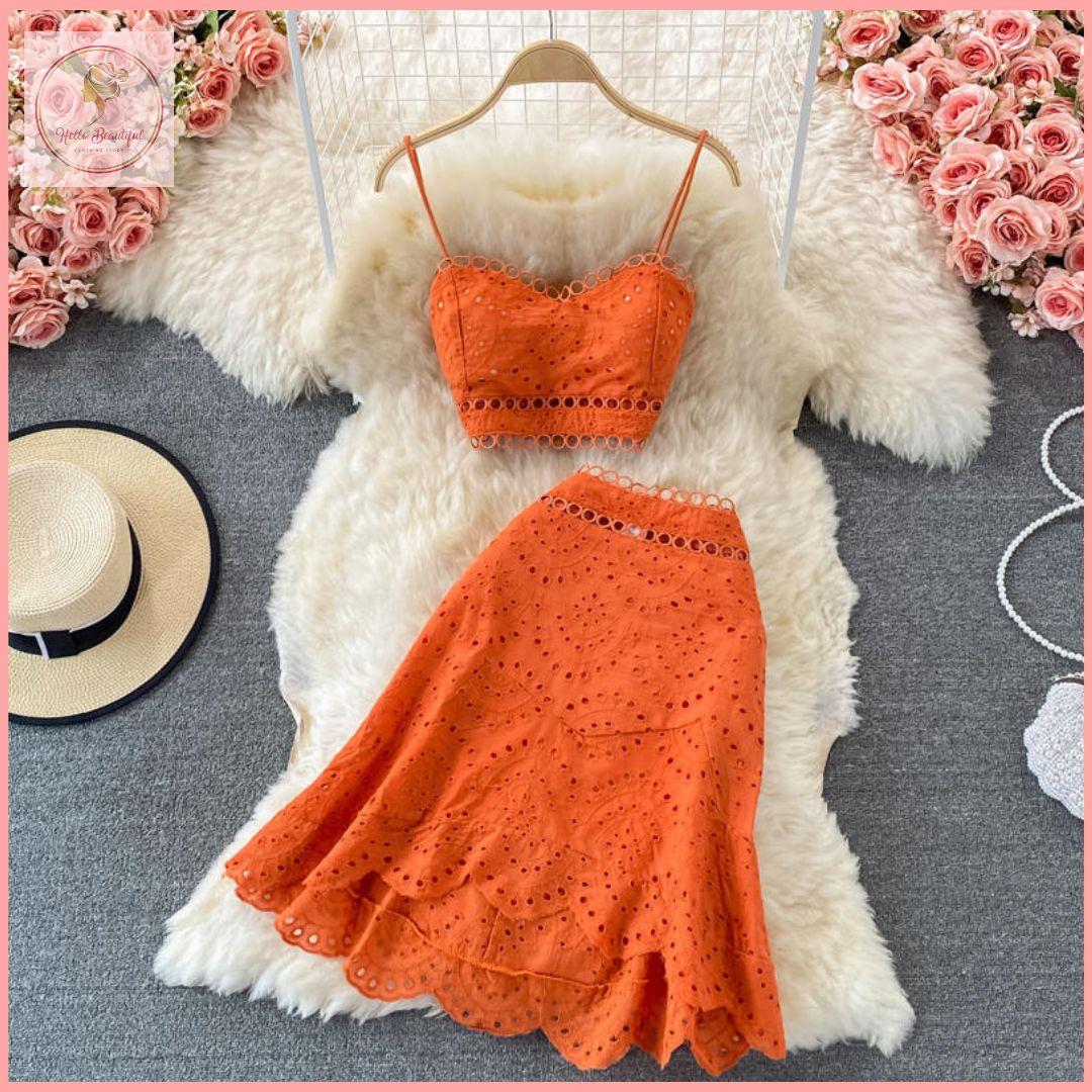 HB5377 Women's Summer Casual Fashion Skirts Suit Women Hallow Out