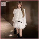 HB5640 Women's long-sleeved shirt dress women's spring waist ruffle skirt white design a-line short skirt