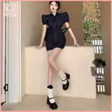 HB3546 Women's polo collar white shirt dress short-sleeved single-breasted slim hip skirt