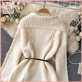 HB4674 Women's Autumn and winter lazy style sweater coat loose mid-length lapel twisted cardigan shawl waist versatile knitted sweater