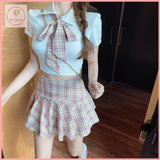 HB5620 Women's style pleated skirt two-piece suit JK plaid skirt student suit girl summer clothes female anchor