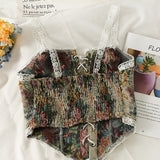 Retro Drawstring Bow Tie Floral Vest