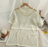 Summer Thin Chain Decorative Round Neck Short Sleeve Top