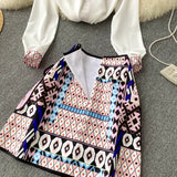 Chic Korean-style Loose Long sleeve shirt + High waisted skirt ( set )