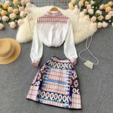 Chic Korean-style Loose Long sleeve shirt + High waisted skirt ( set )