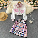 Chic Korean-style Loose Long sleeve shirt + High waisted skirt ( set )