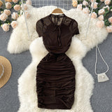 High quality Halter neck pleated retro sexy dress