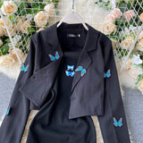 Embroidered Butterfly Suit Women's Jacket and Thin Metal chain Dress (set)