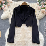 Polo collar Top Long-sleeved Blazer - Slit Skirt  Three piece (set)