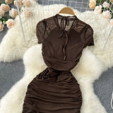 High quality Halter neck pleated retro sexy dress