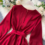 New Long-sleeved V-neck Wrap around dress