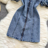 New Women Fashion Puff sleeved Denim Dress