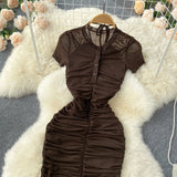 High quality Halter neck pleated retro sexy dress