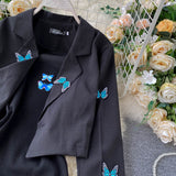 Embroidered Butterfly Suit Women's Jacket and Thin Metal chain Dress (set)