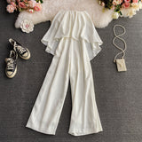 New Women's White Super Fairy Tube Top High Waist Wide Leg Beach Jumpsuits