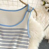 Sweet Girl Slim Backless A-line Slimming Dress + Knitted Striped Top set