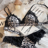 French light luxury leopard print triangle cup bra - sexy thong lingerie