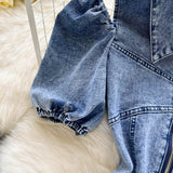 New Women Fashion Puff sleeved Denim Dress