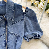 New Women Fashion Puff sleeved Denim Dress