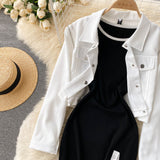 New Suit Female Street Fashion Short Jacket + Sexy Fitted Dress set