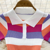 New Polo collar Slim Fit Striped Knitted Dress