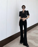 High Quality Short Blazer + High Waisted Drawstring Micro-Flared Pants