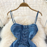 Korean Style New Strap Waist Sleeveless Sexy Denim Suspenders Dress