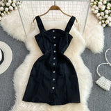 Retro Sleeveless A-line Suspender Denim Dress