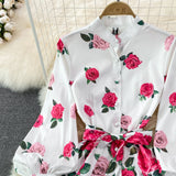 High-end Light Elegant Lapel Floral Print Maxi Dress