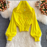 Long-sleeved Hooded Sweater Jacket and High Waist Casual Shorts set