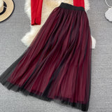 Fashion Suit British Style Short Puff Sleeve Blazer + High Waist Mid length Pleated Skirt