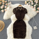 High quality Halter neck pleated retro sexy dress