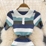 New Polo collar Slim Fit Striped Knitted Dress