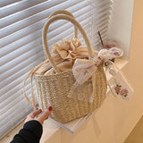 Stylish Portable Basket Style Straw Handbag