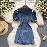 New Women Fashion Puff sleeved Denim Dress