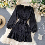 New Long-sleeved V-neck Wrap around dress