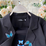 Embroidered Butterfly Suit Women's Jacket and Thin Metal chain Dress (set)