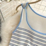 Sweet Girl Slim Backless A-line Slimming Dress + Knitted Striped Top set