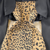 Fashion Crop Blazer -Two-piece Leopard Print Dress