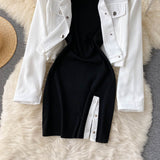 New Suit Female Street Fashion Short Jacket + Sexy Fitted Dress set