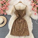 Casual Drawstring Pleated Short Jacket + Leopard Print Dress - Two piece (set)