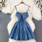 Korean Style New Strap Waist Sleeveless Sexy Denim Suspenders Dress