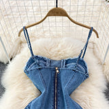 Korean Style New Strap Waist Sleeveless Sexy Denim Suspenders Dress