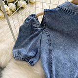 New Women Fashion Puff sleeved Denim Dress