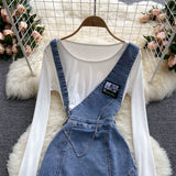 Women's Denim Suspender Skirt + Thin Round Neck T-shirt