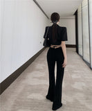 High Quality Short Blazer + High Waisted Drawstring Micro-Flared Pants