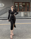 High-Quality Suit Skirt - Slim Blazer + High Waist Slit Skirt