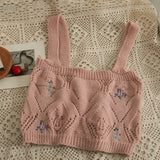 New Embroidered Hollow Thin Knitted Small Cardigan and Camisole set